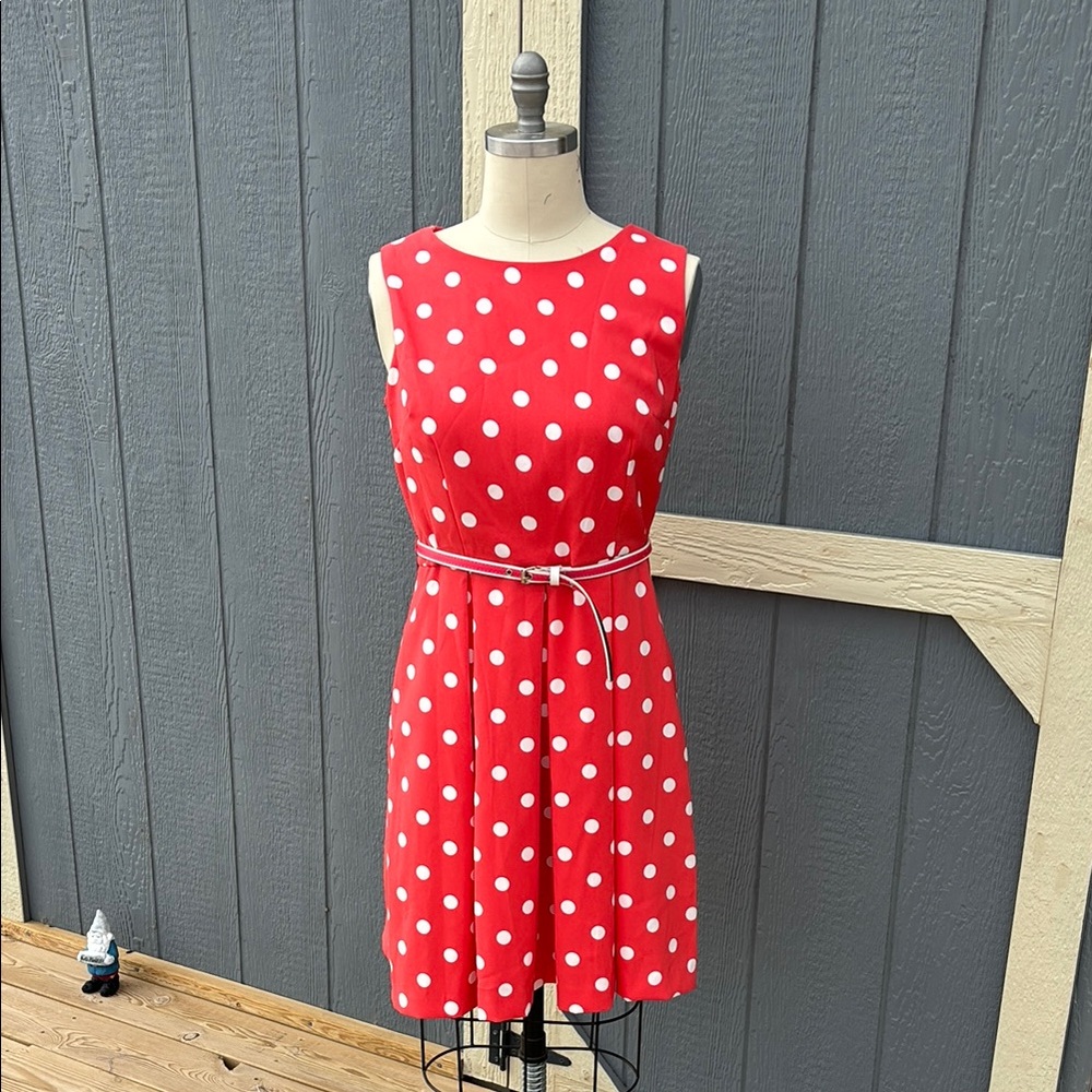 Coral orange Polka Dot Sleeveless Dress